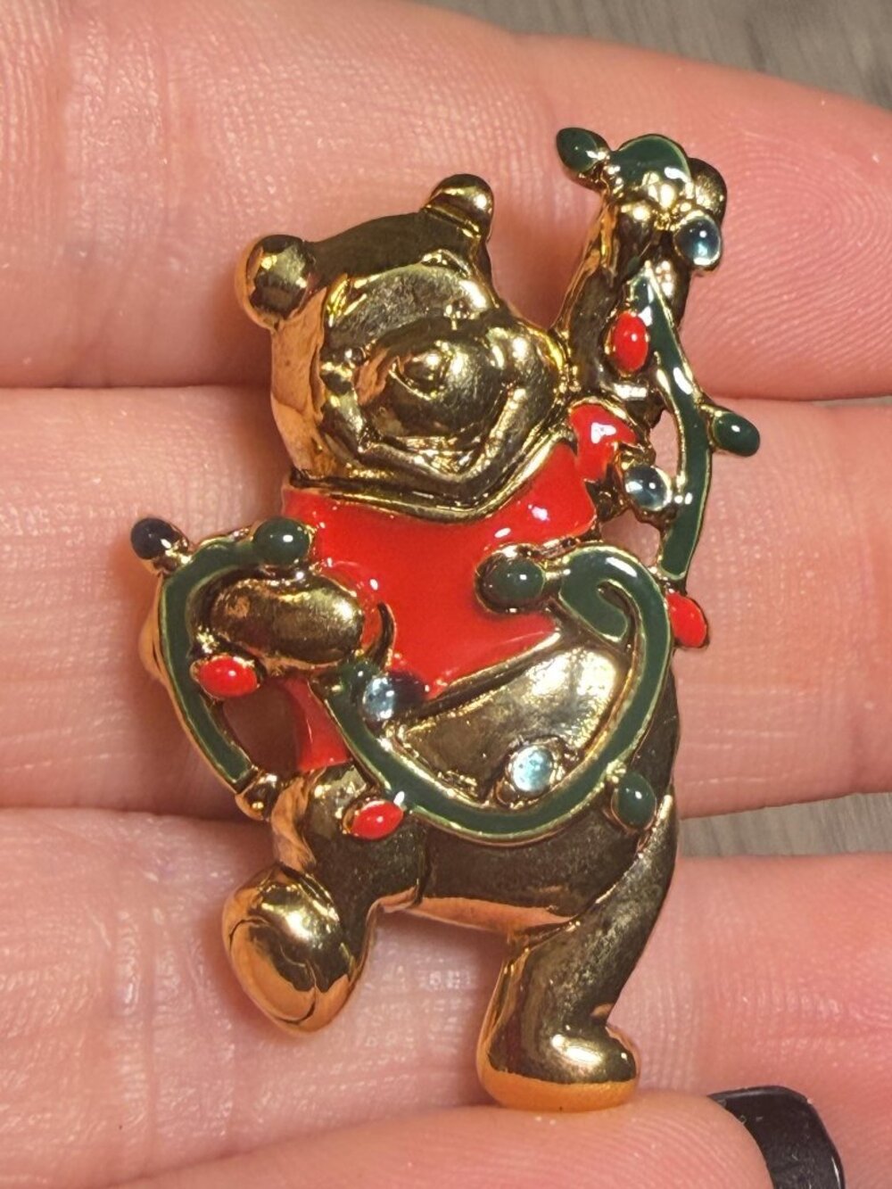 Disney Vintage Winnie The Pooh Christmas Lights Brooch NOS Holiday Pin